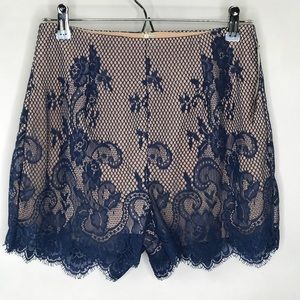 WYLDR High Waist Blue Lace Nude Eyelash Hem Shorts